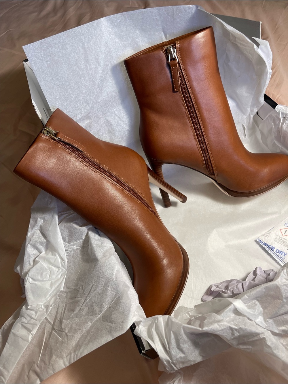 Nine West Cognac Brown Leather Ankle Booties - Picture 2 of 7